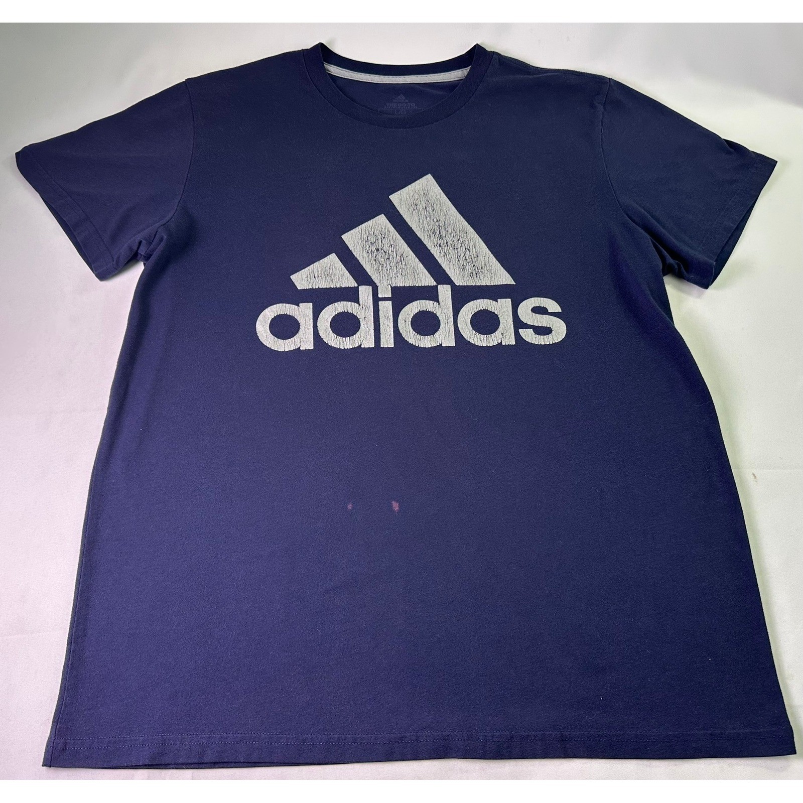 Adidas The Go-To Performance Tee Navy Blue Distressed Logo Shirt Men’s Large L