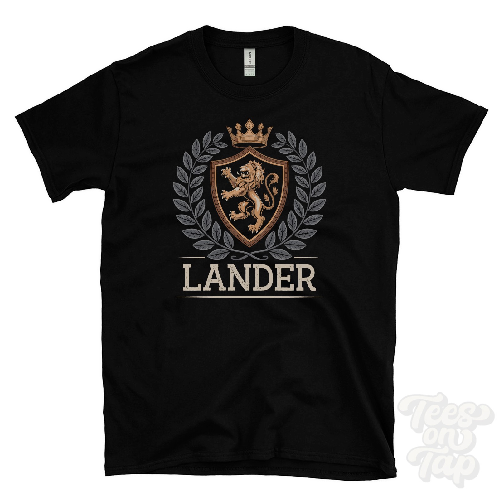 LANDER FANTASY COAT OF ARMS T-SHIRT novelty parody family name crest