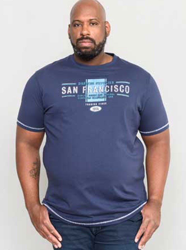 D555 Duke Big Mens Navy Printed T-Shirt San Francisco Plus Size 2XL-6XL (601206)