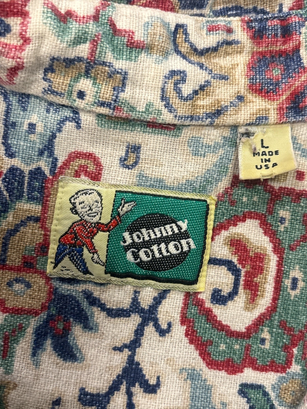 Johnny Cotton USA Paisley Tapestry Button Up Shirt Large Vintage