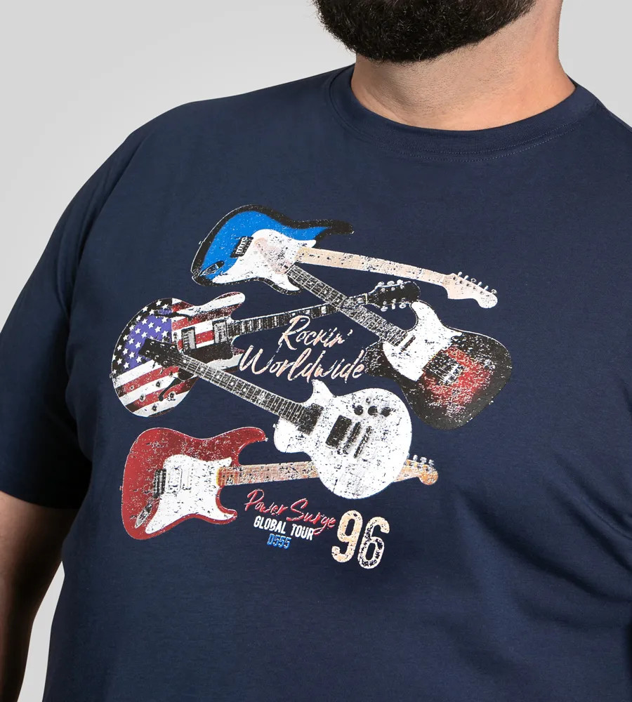 D555 Duke Big Mens Guitar Printed T-Shirt Navy Plus Size 2XL-10XL (601803)