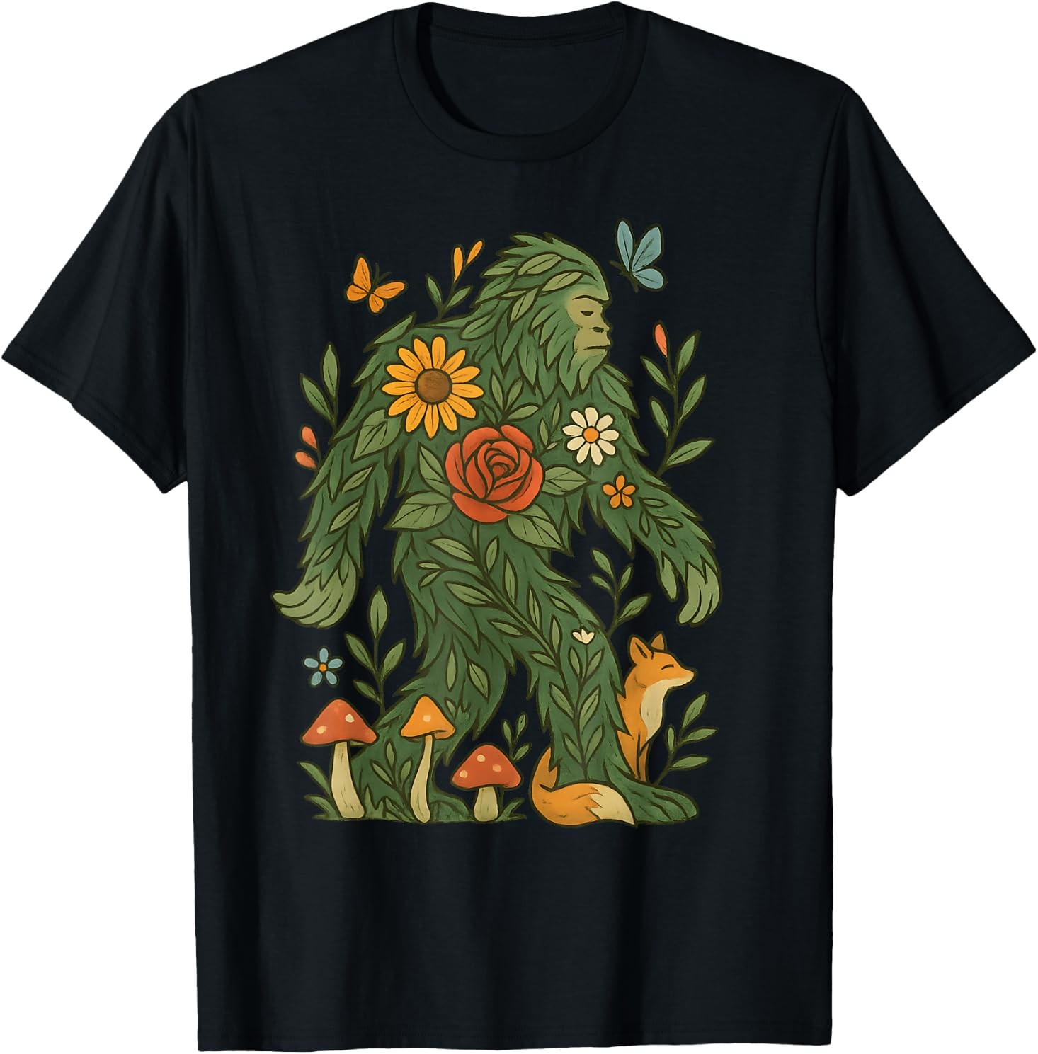 Floral Bigfoot Cottagecore Botanical Nature Lover Fairycore T-Shirt