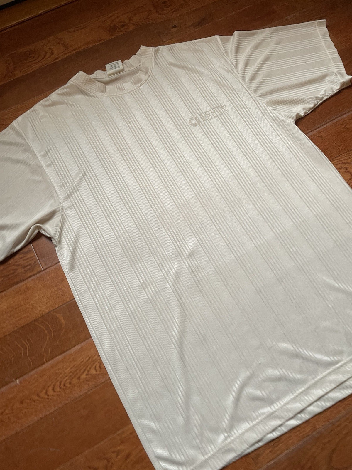 Vintage 90s Southpole Mens Medium Sheer Satin Striped Baggy Fit Shirt Light Gray
