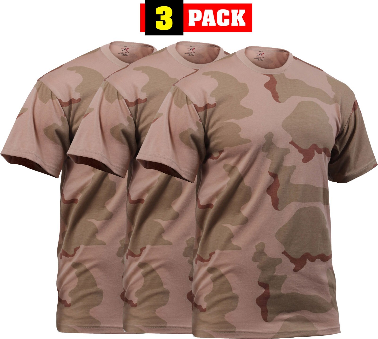 Tri Color Desert Camouflage T-Shirts Mens Tactical Short Sleeve Shirt 3 PACK