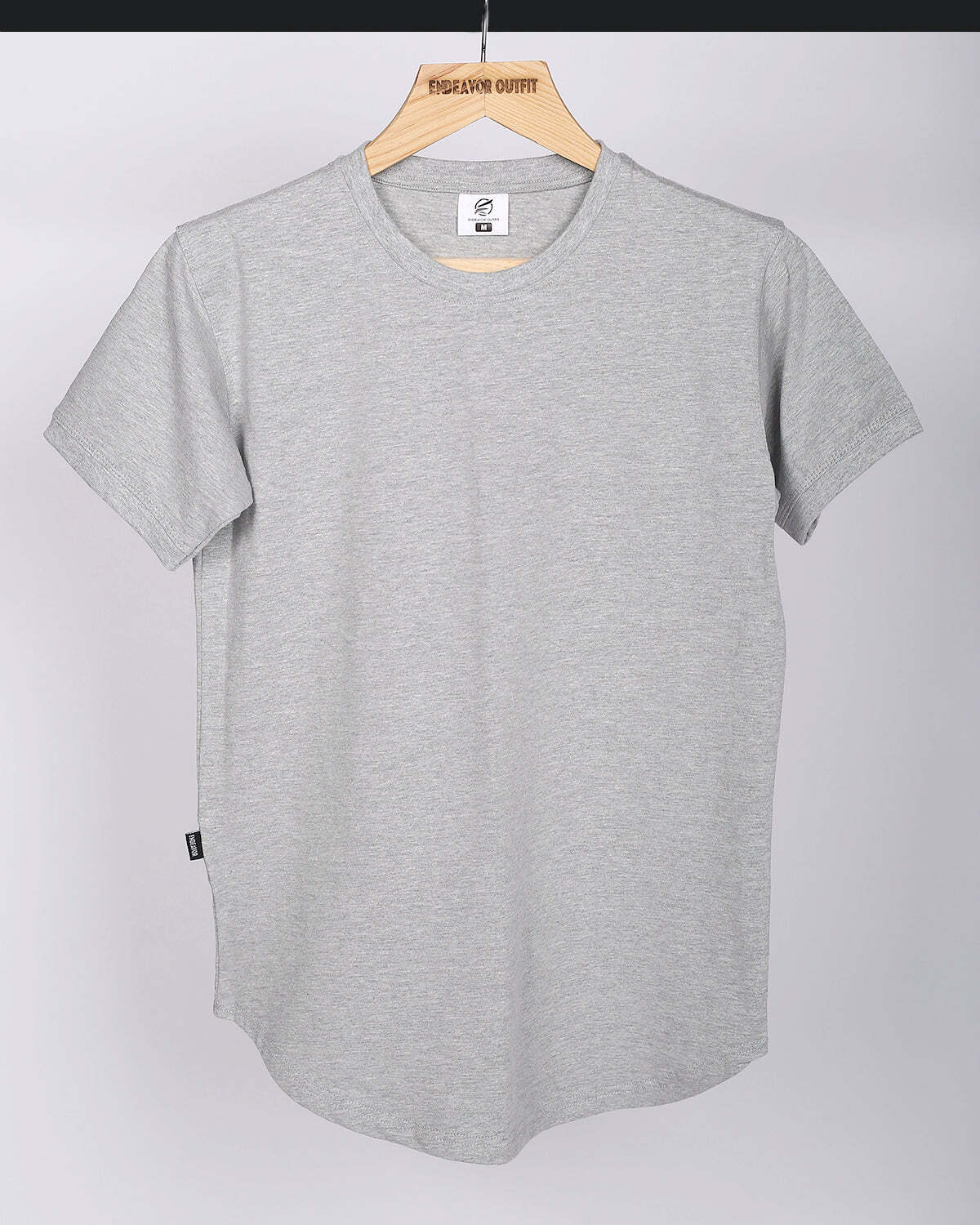 Mens Cotton Crew Neck Athletic Short Sleeve Curved Hem Plain Grey T-Shirt