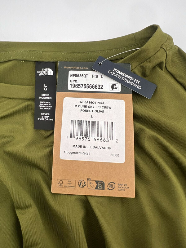 THE NORTH FACE MENS DUNE SKY LONG SLEEVE CREW FOREST OLIVE LARGE STANDARD FIT