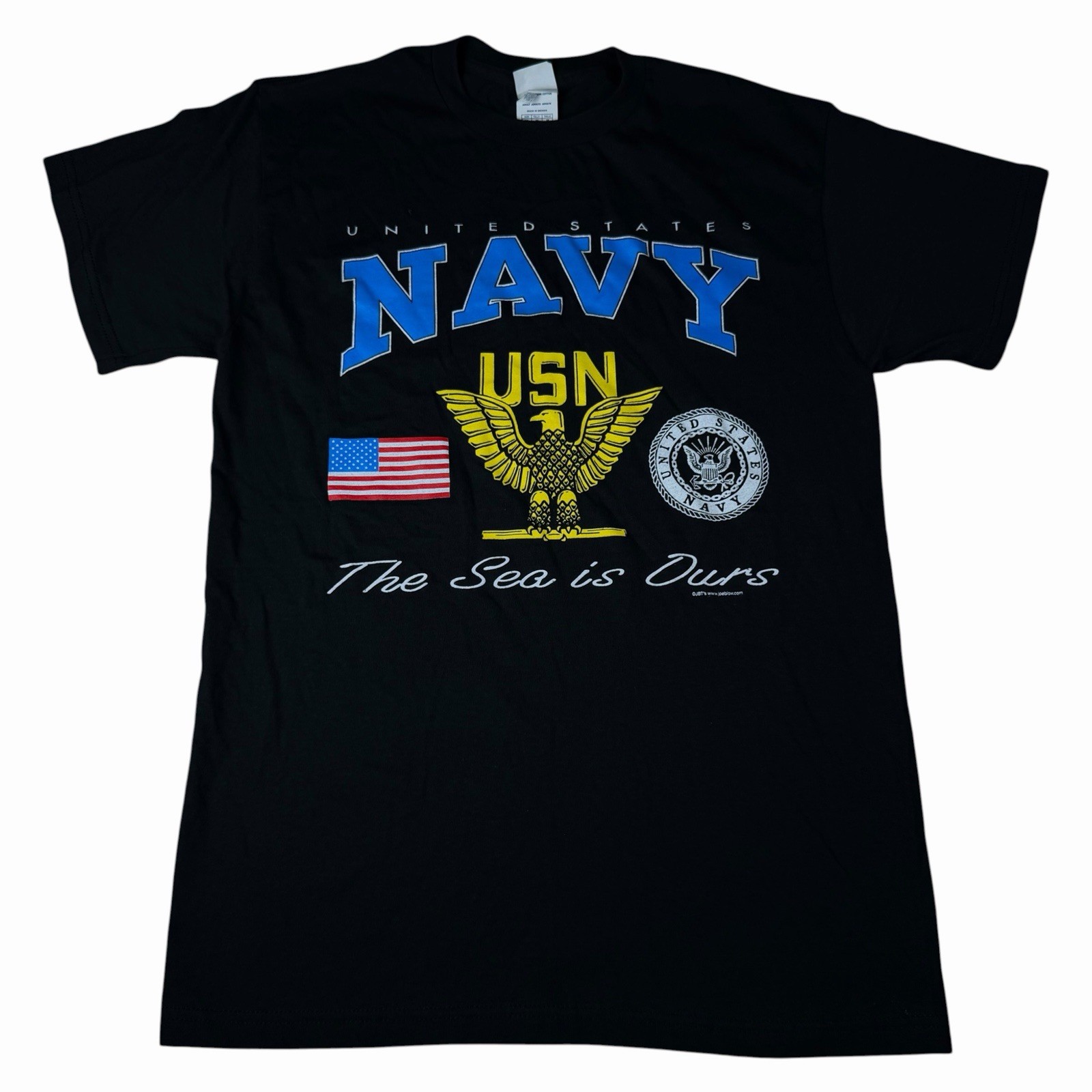Y2K United States Navy USN Sea Is Ours Eagle Graphic T-Shirt Black Size Medium M