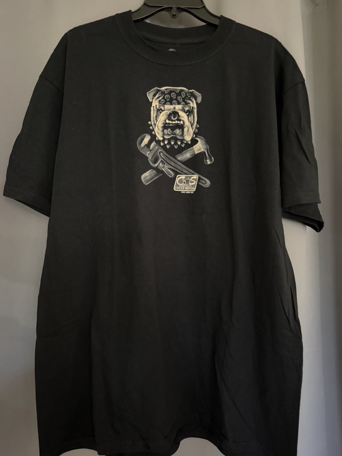 Vintage Liquid blue Black Graphic T-Shirt Bulldog Biker Motorcycle Print