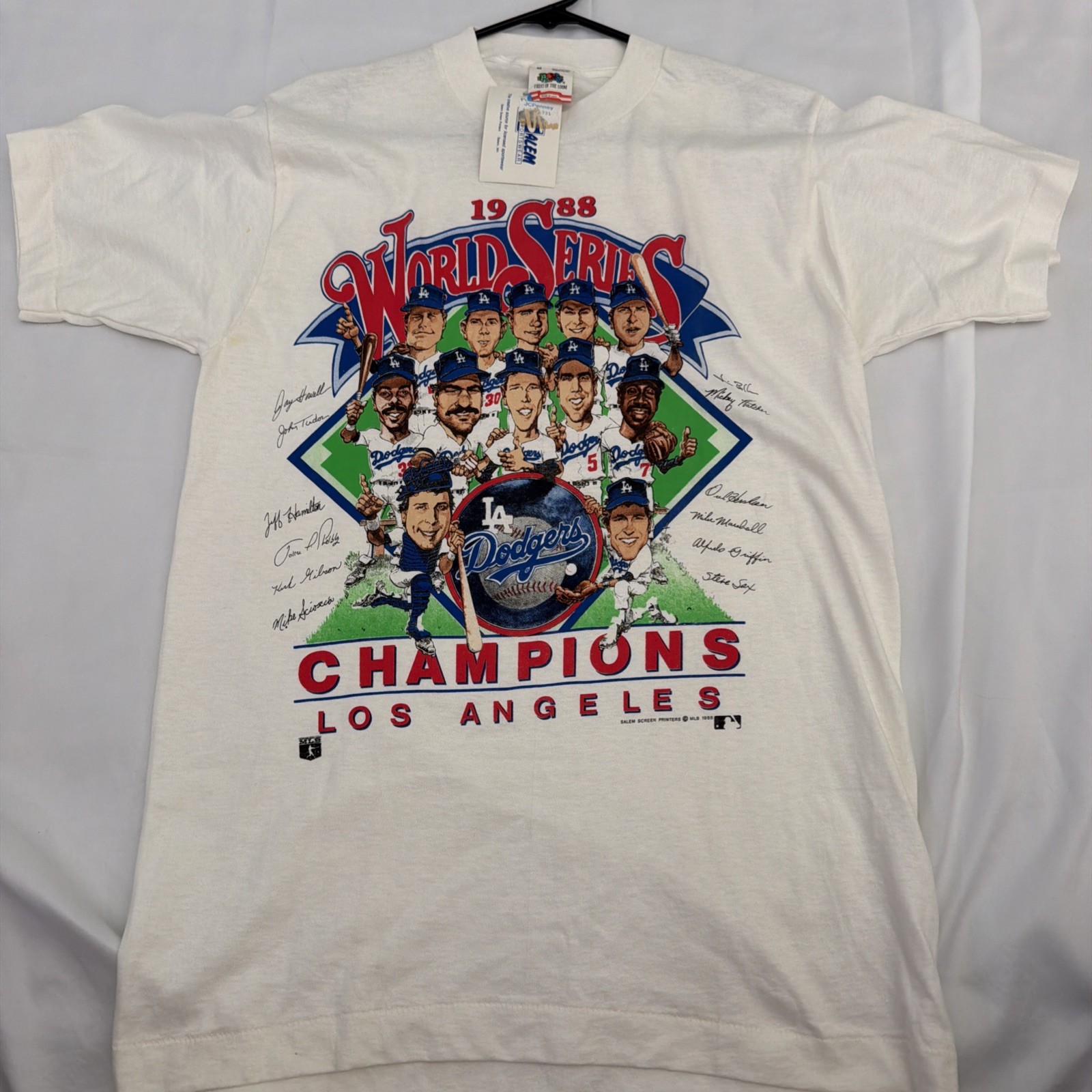 Vtg 80s 1988 LA Dodgers World Series Caricature Single Stitch T-Shirt Size M NWT
