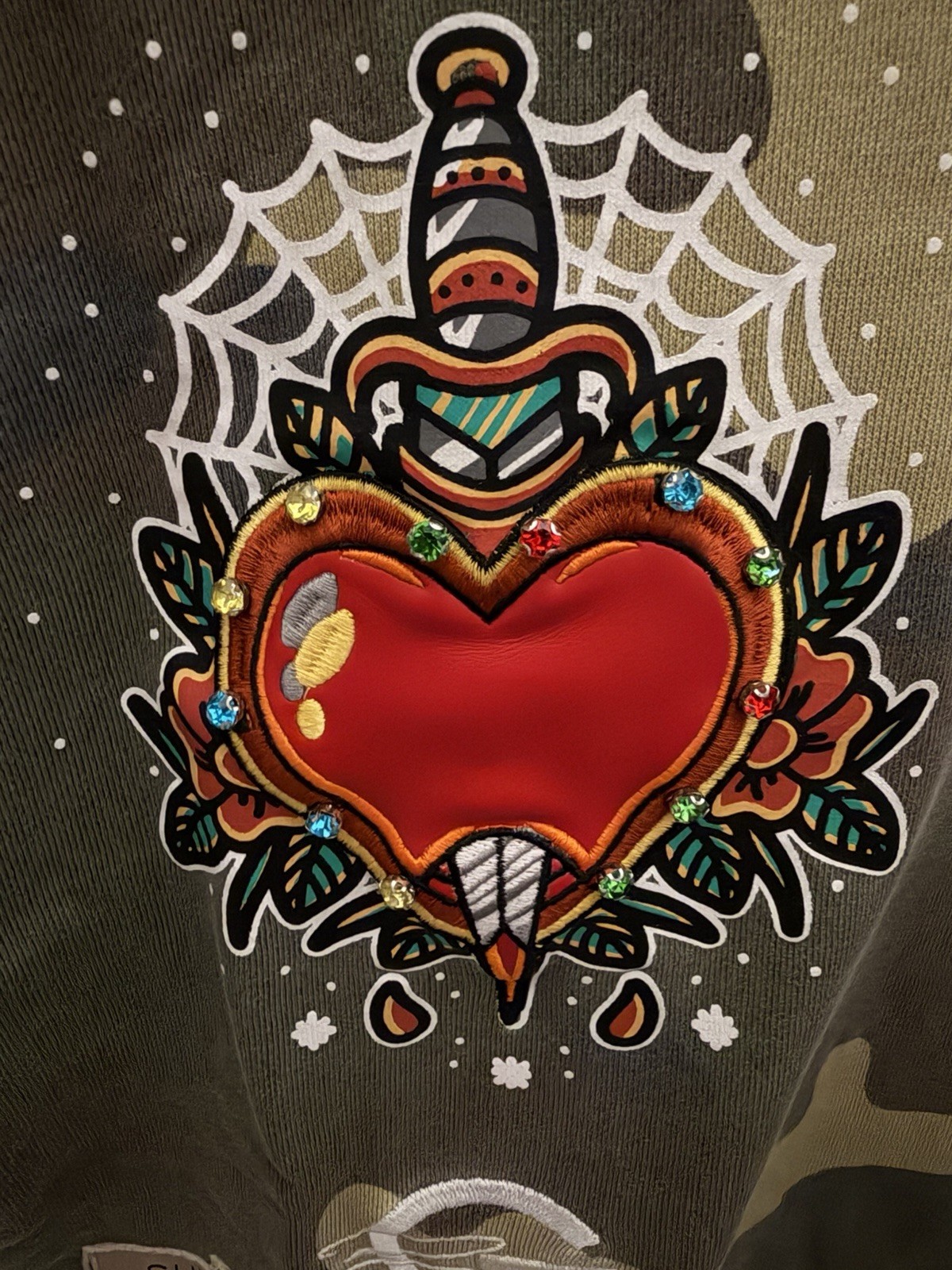 GUNZINII Denim & Co. Camouflage Heart Tattoo Graphic Crew Neck T-Shirt