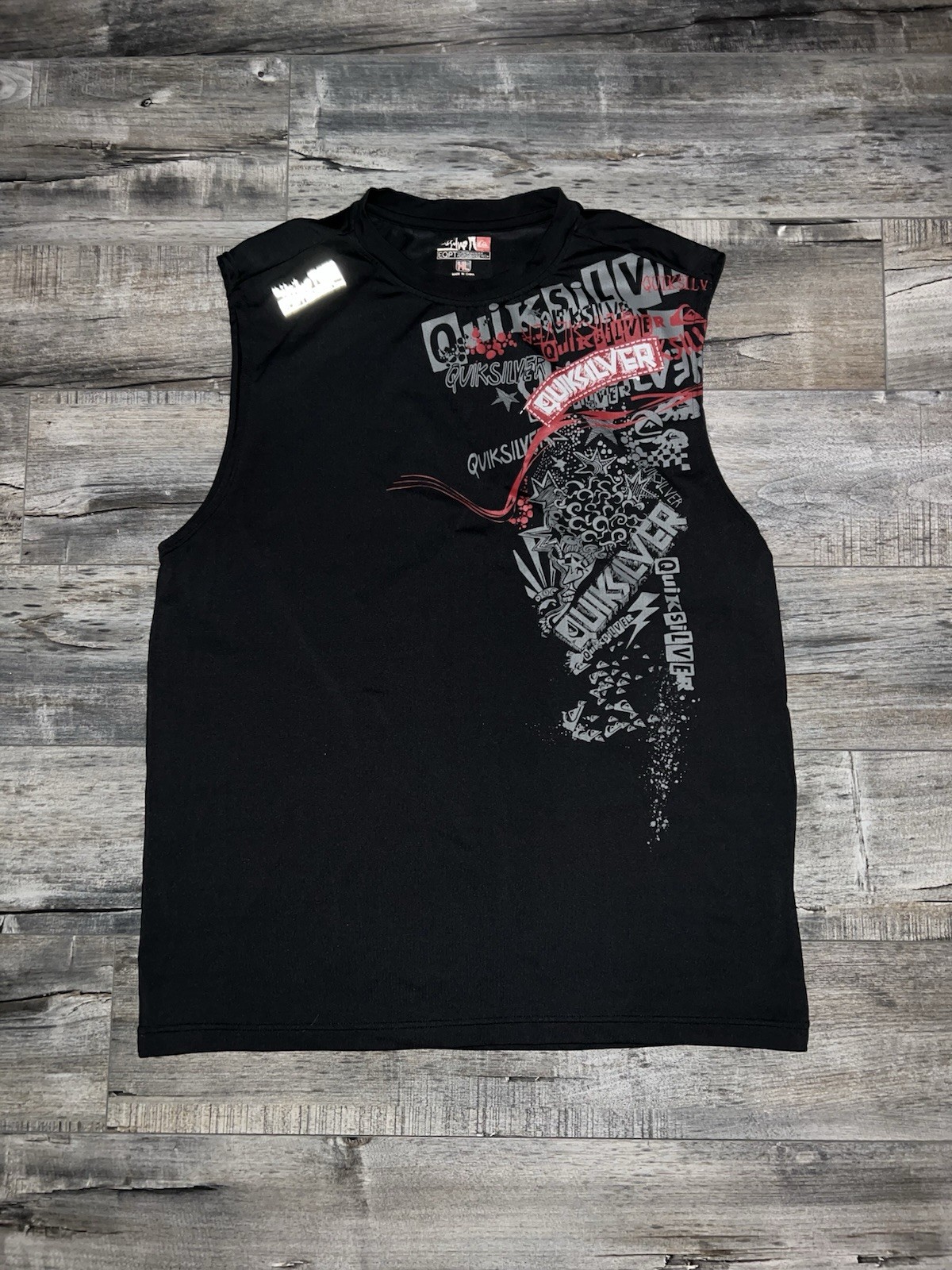 Quiksilver Graphic Logo Print T-Shirt Black Men’s XL Sleeveless Crew Neck