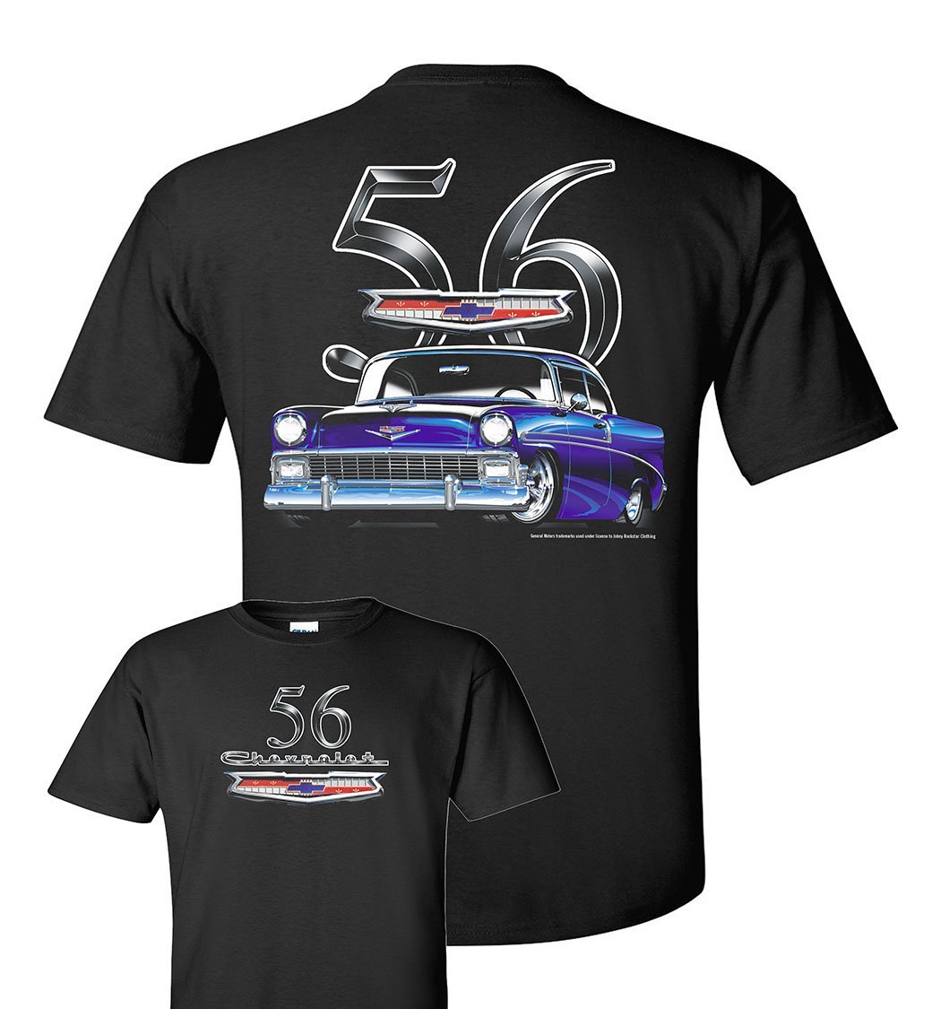 Chevy Bel Air T-Shirt – Black w/ Blue 1956 Car & Logo / Emblem (Licensed)