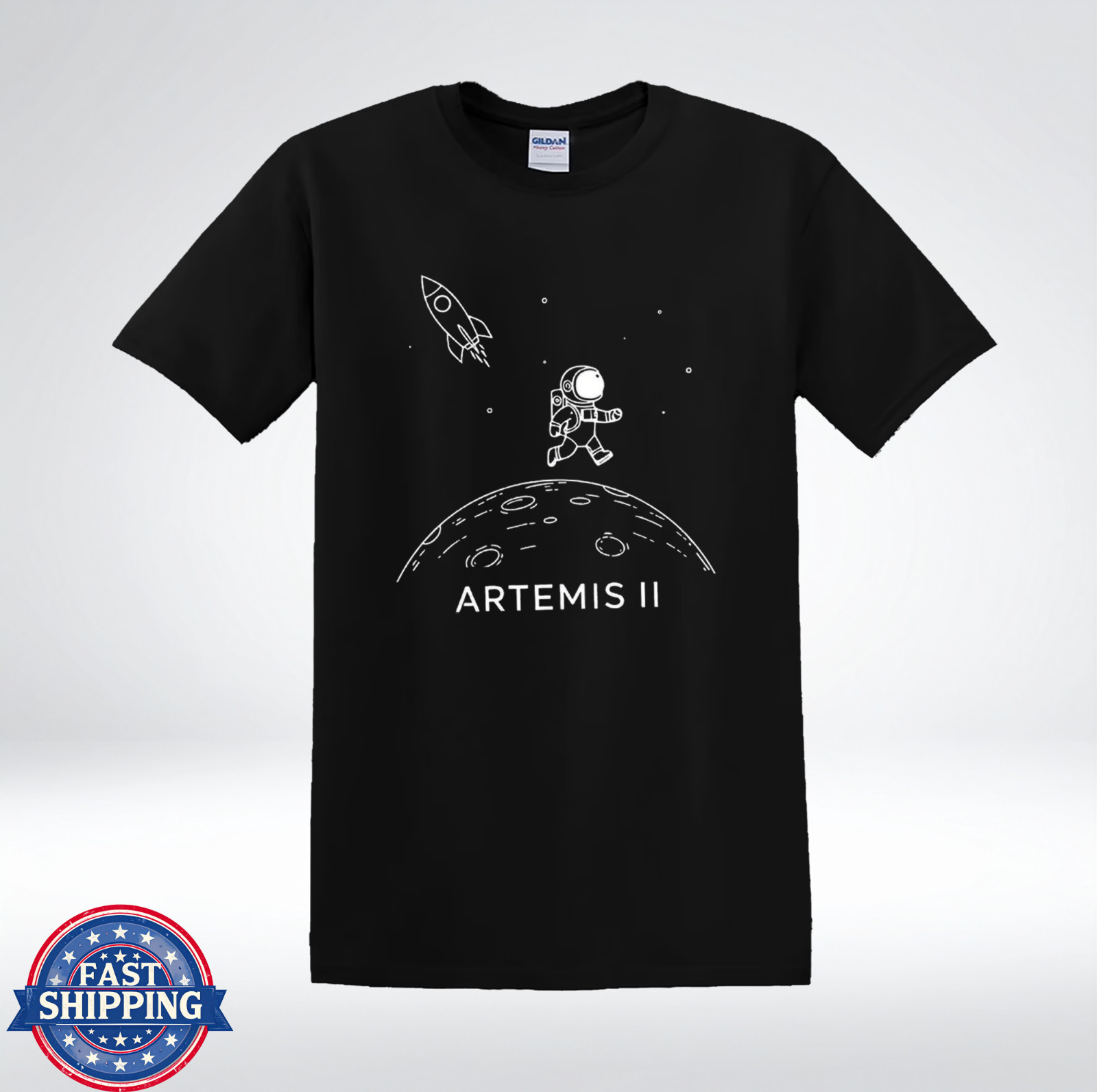 Artemis II Minimalist Astronaut Shirt Rocket Moon Line Art Graphic T-Shirt