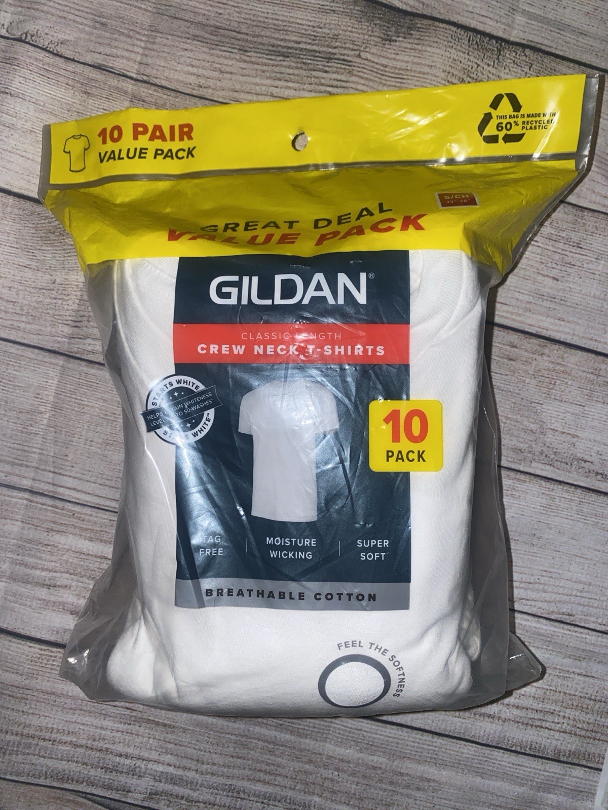 New Gildan Men’s 10 Pack Crew Neck White T-Shirts Small
