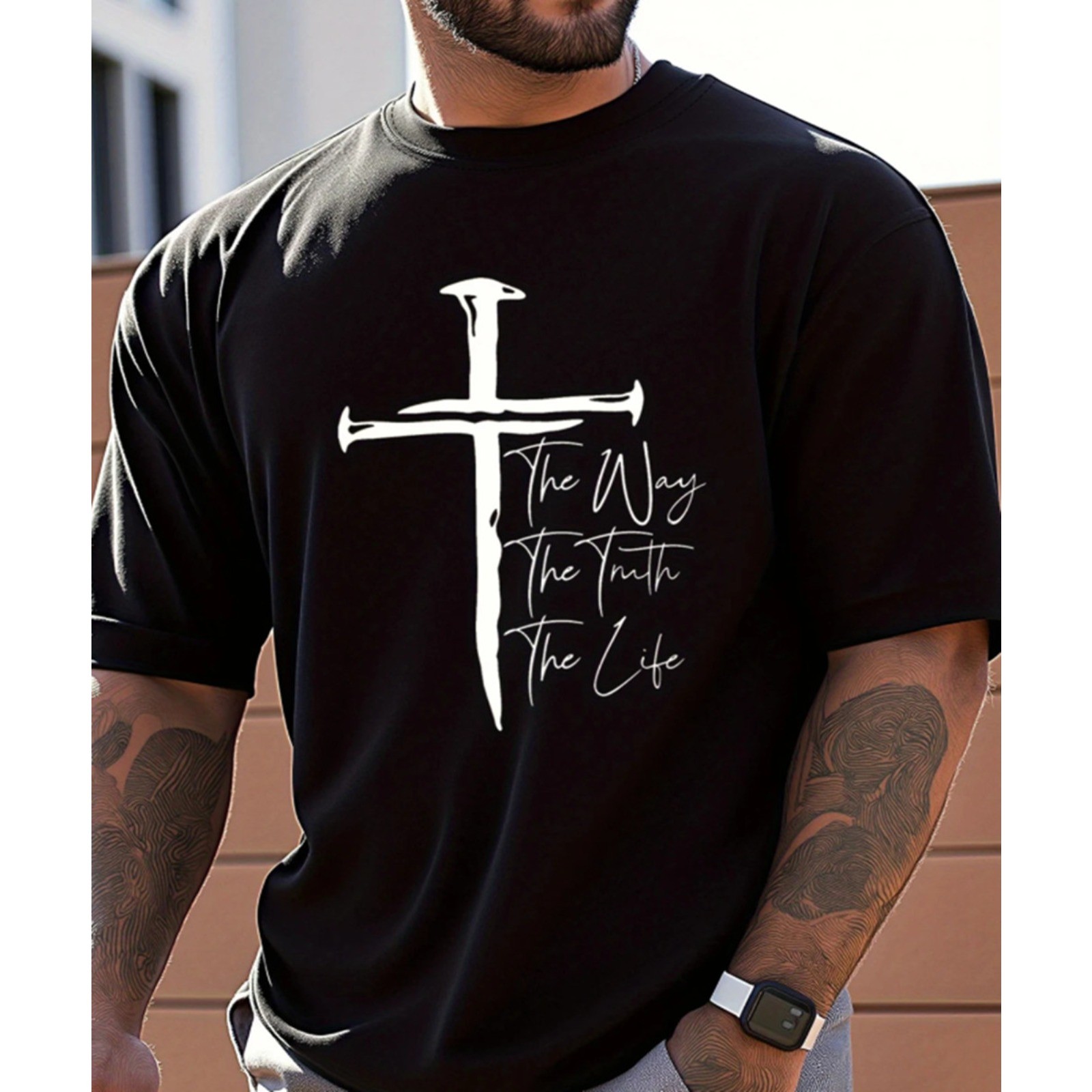 Men’s Christian Faith Graphic T-Shirt “The Way The Truth The Life” Cross Tee