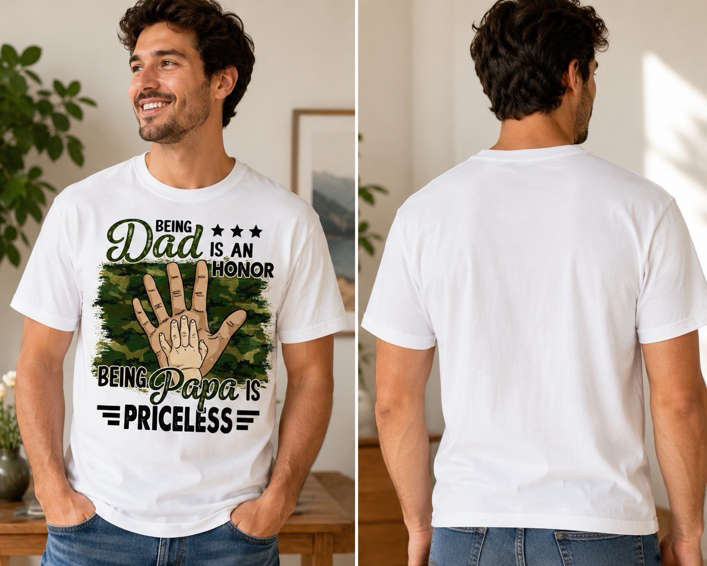 Dad Is An Honor Papa Is Priceless Graphic T-Shirt White Men’s Short Sleeve