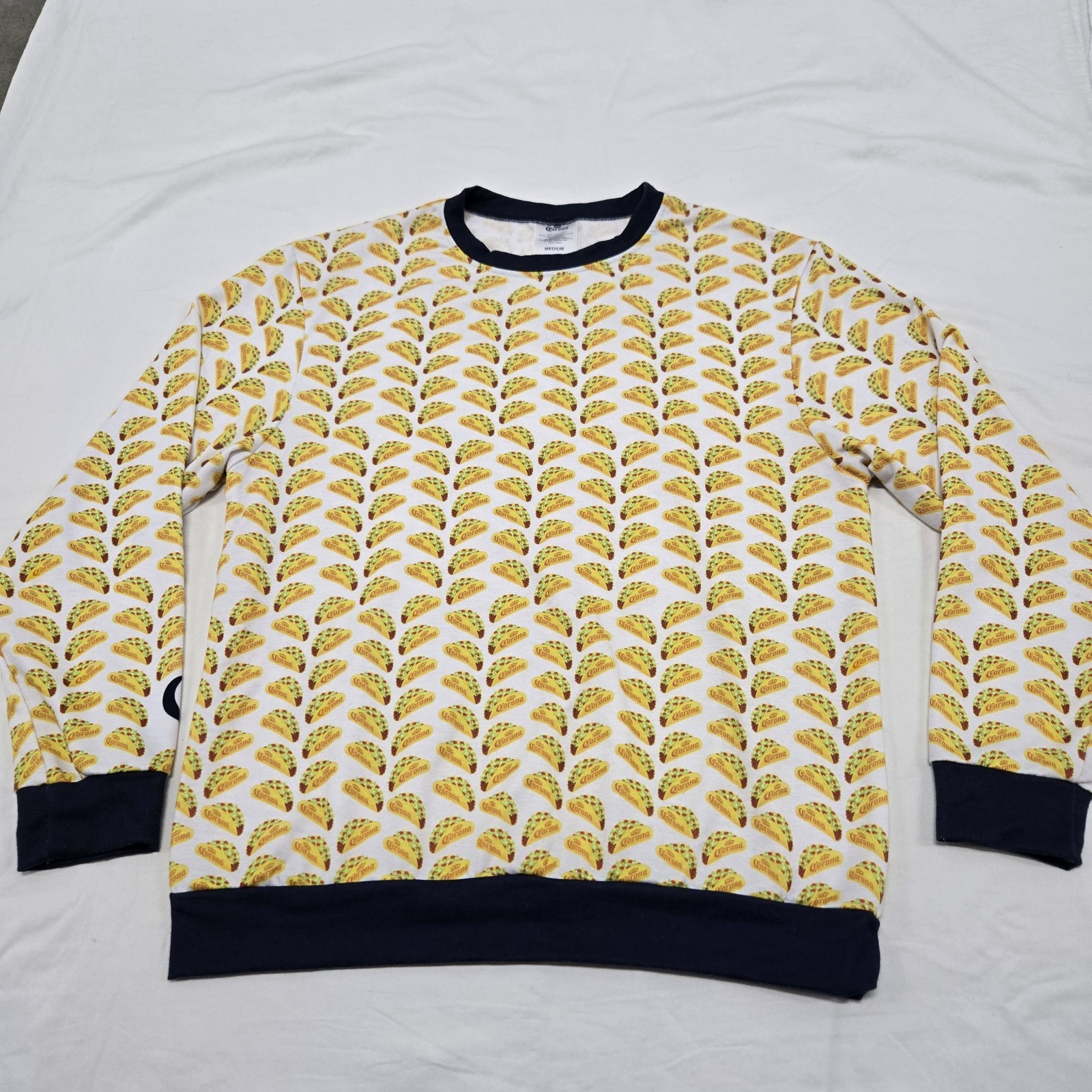EUC Size MEDIUM Adults Corona Beer Taco Pajama Shirt AOP Graphic Top White