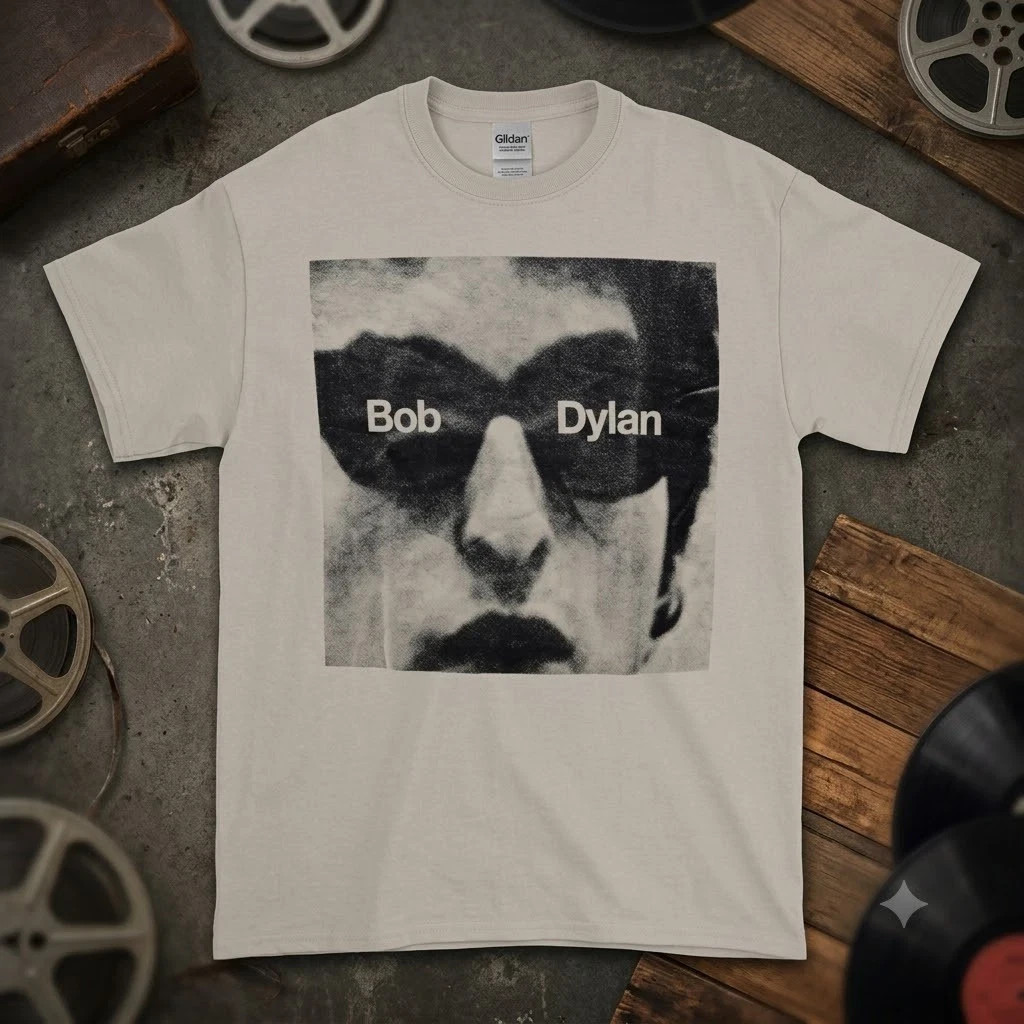 Rockabilia Men’s Bob Dylan Sunglasses Cream Exclusive T-Shirt