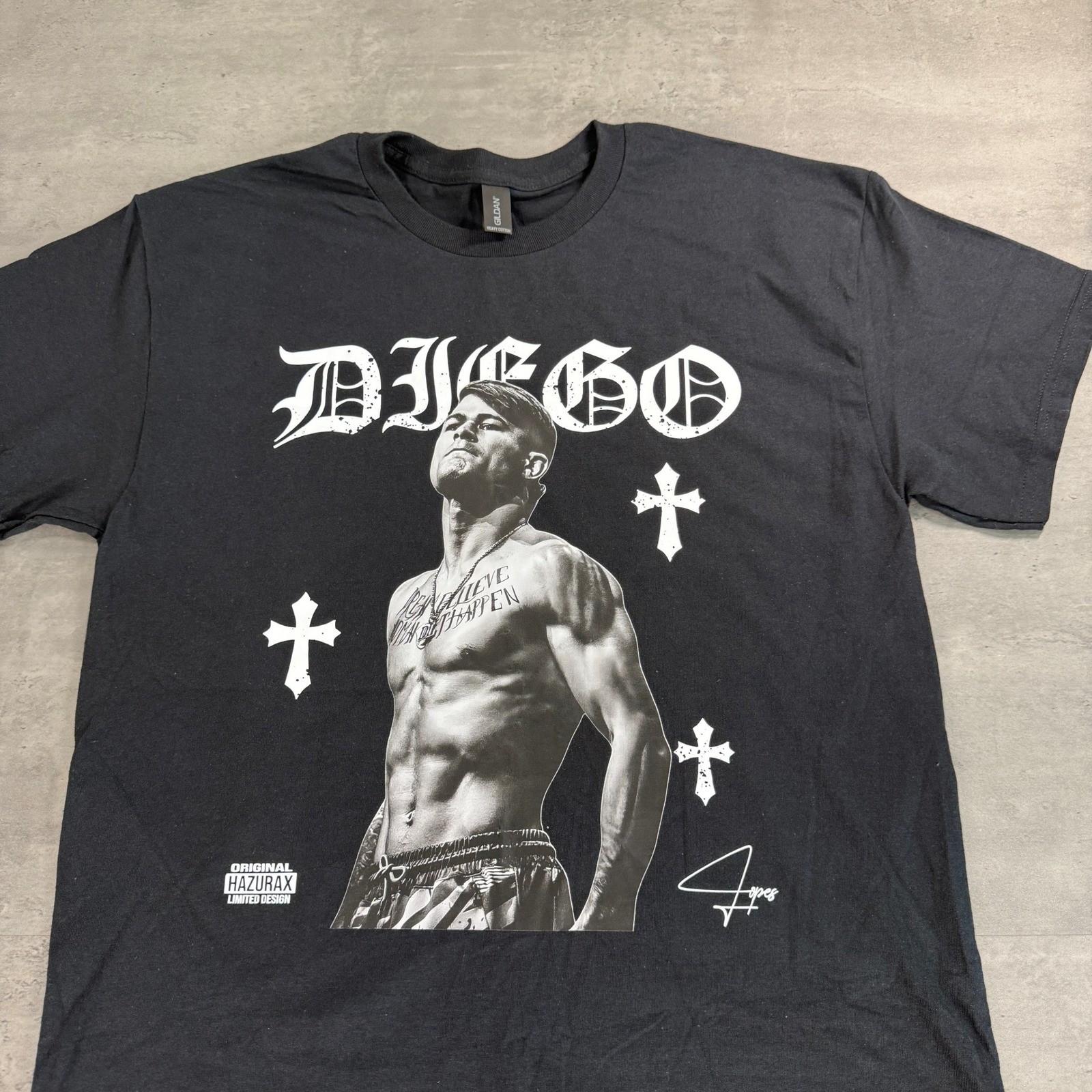 Diego Lopes MMA Graphic T-Shirt Large Black Hazurax Limited Design Old English
