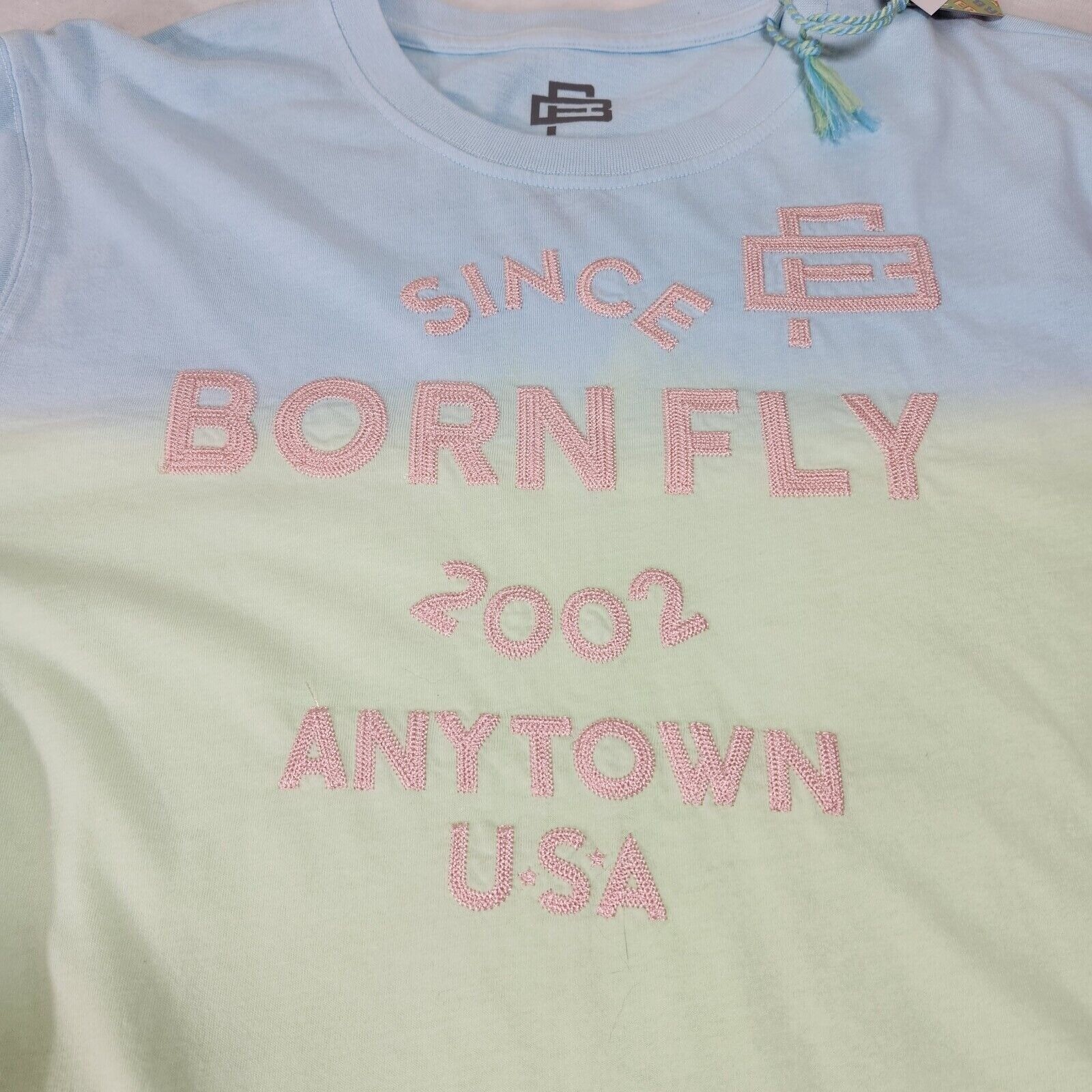 Born Fly Men’s Size XL Embroidery T-Shirt NWT Blue Green Mint Pink (62)