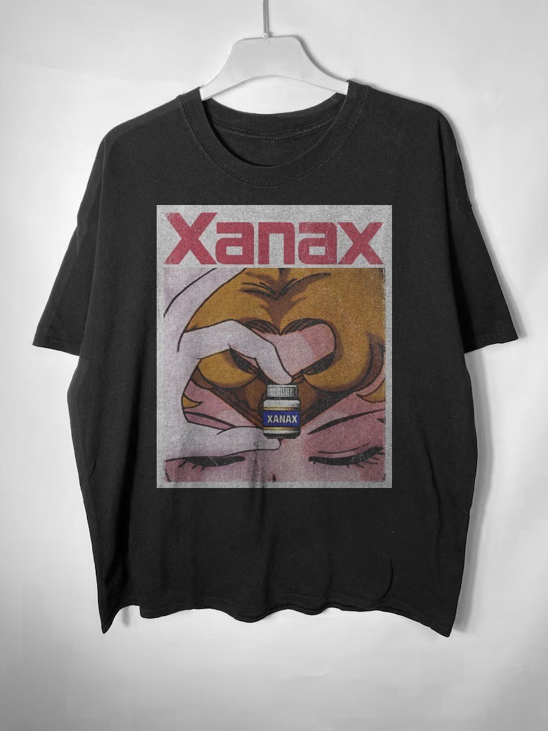 NEW! Xanax Anime Girl Retro Funny Parody Classic Unisex Black T-Shirt Size S-5XL