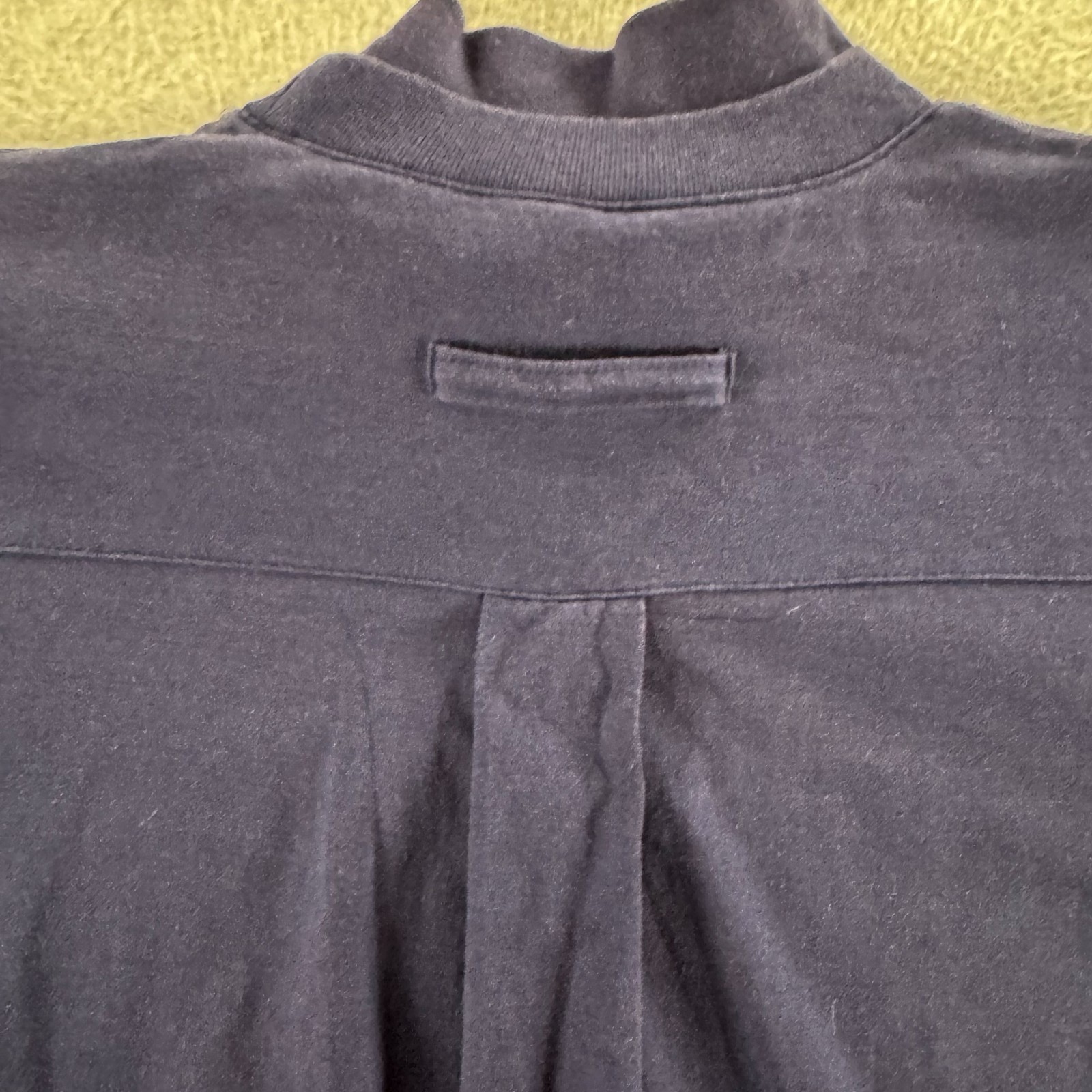 Babilonia Mock Neck Shirt Mens L Navy Blue Pleated Back Long Sleeve Preppy