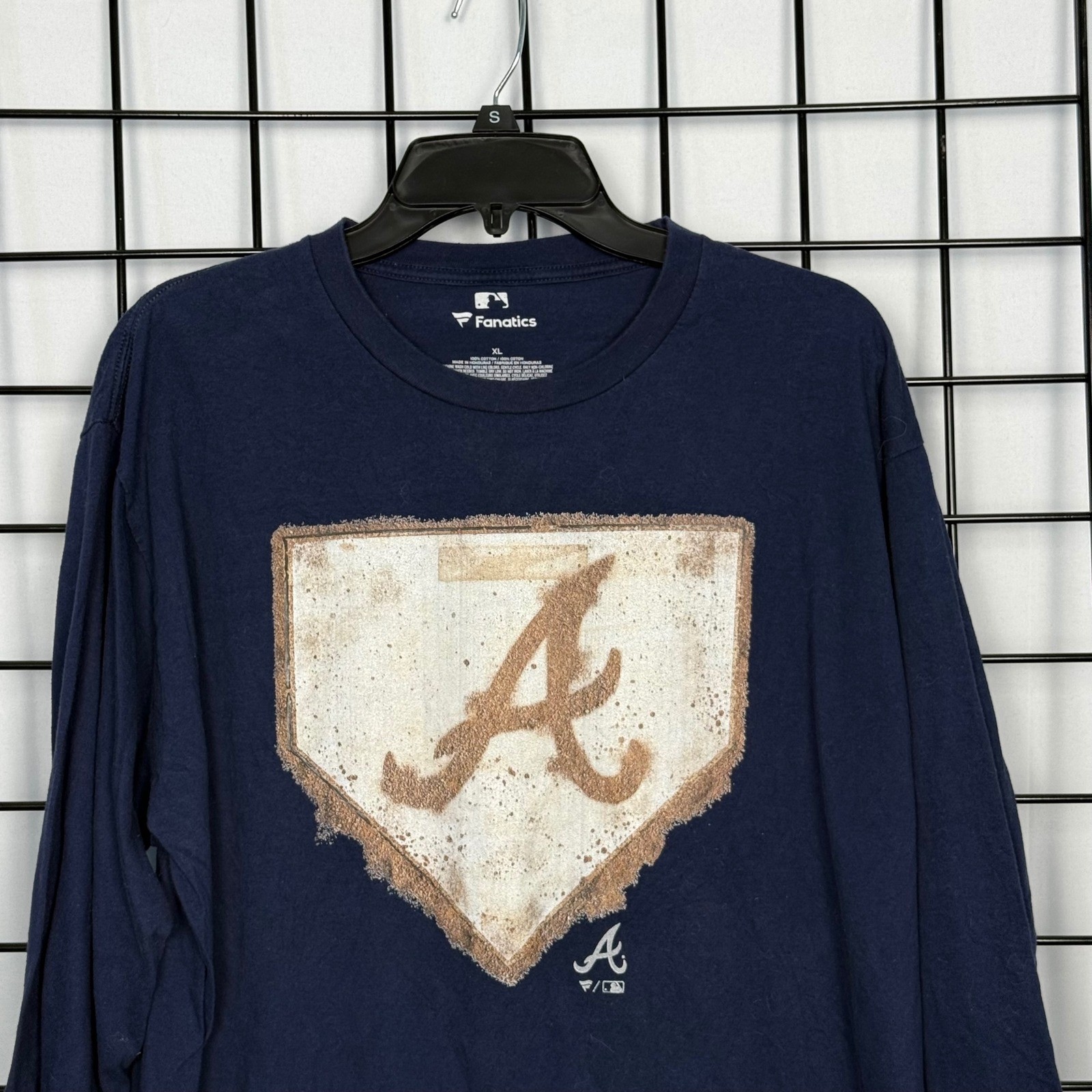 Fanatics Atlanta Braves Graphic Tee Mens XL Blue Long Sleeve Home Plate Baseball