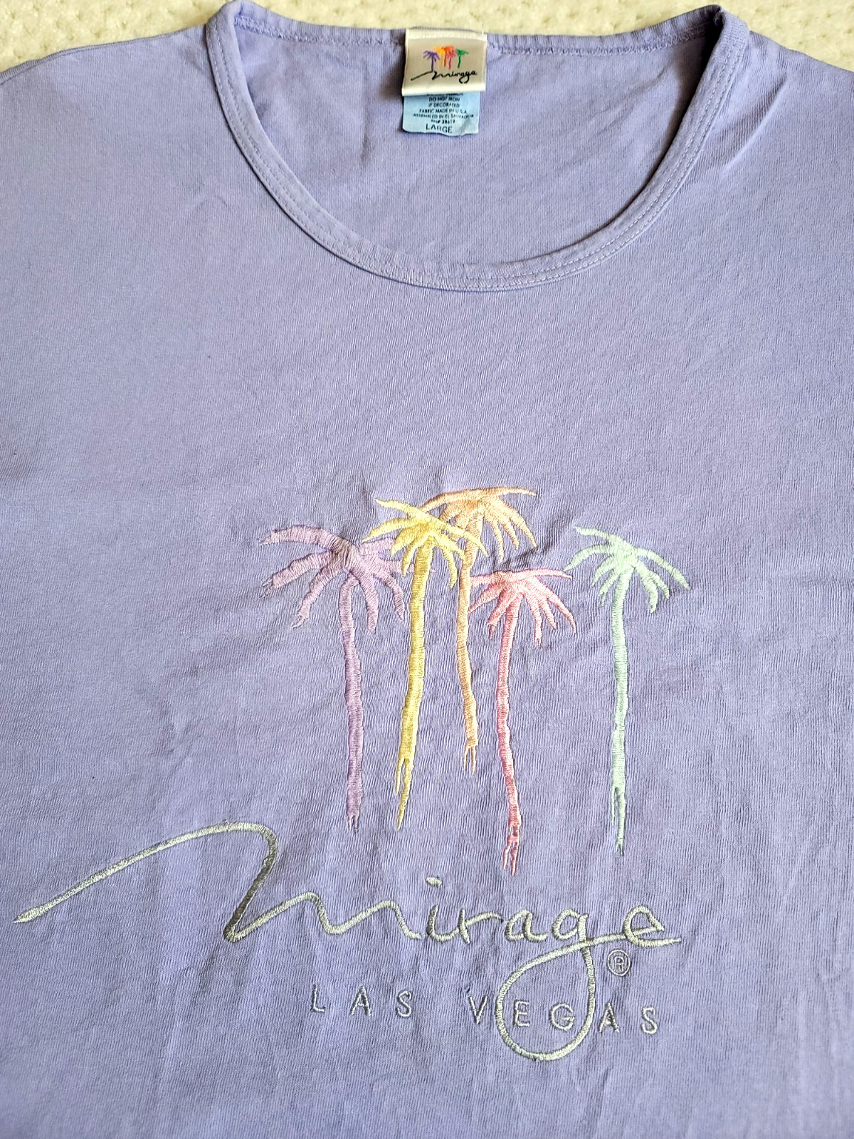 VTG 90s Mirage Casino Las Vegas Pastel Purple Lavender Embroidered Logo Tee, L