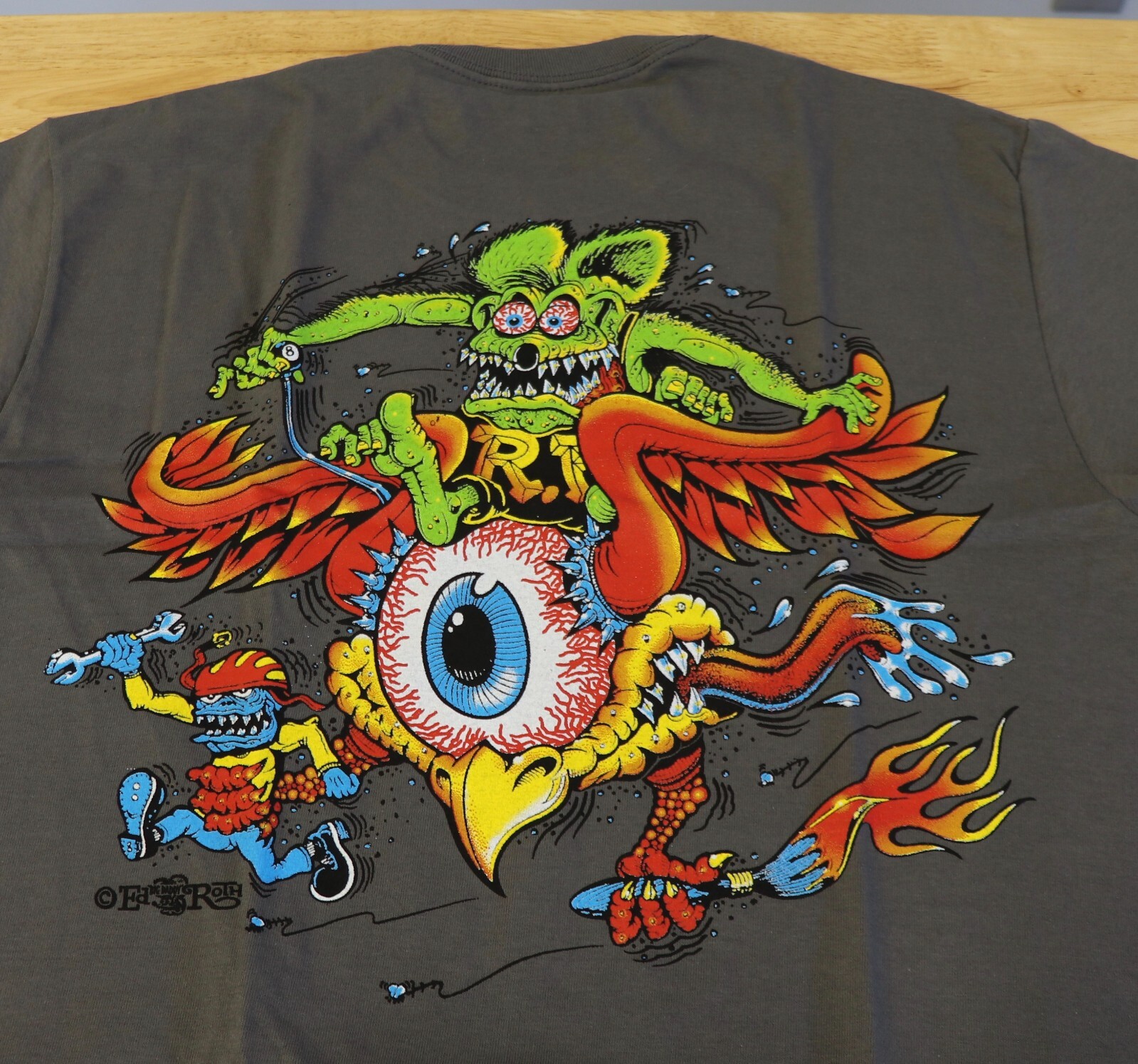 Men’s Ed Big Daddy Roth Rat Fink Flying Eye Hot Rod Gray Cotton T-Shirt M-3XL