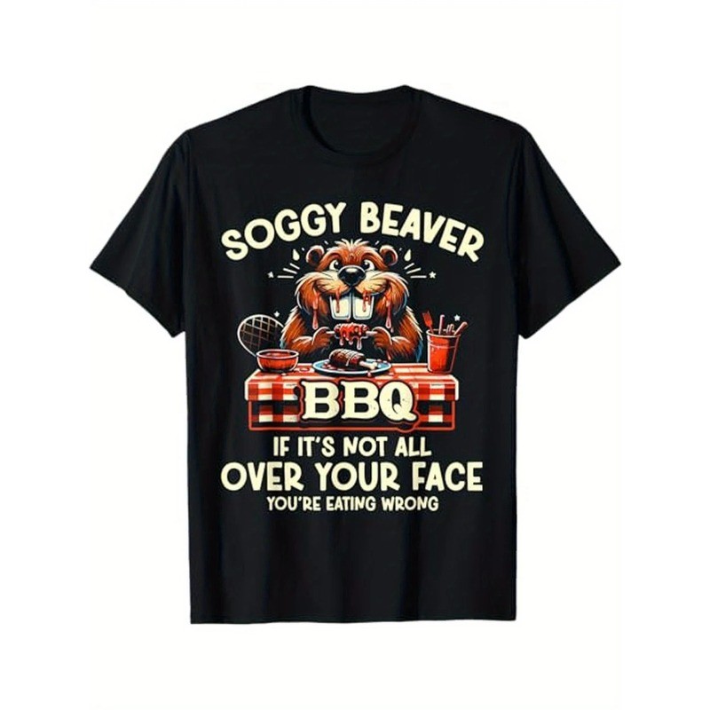 100% Cotton Funny BBQ T-Shirt – Soggy Beaver Humor for Men, Casual Loose Fit