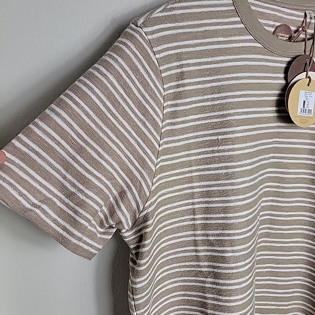 Common People Men’s Linear Shirt Relaxed Fit Soft Cotton Taupe Size L NEW