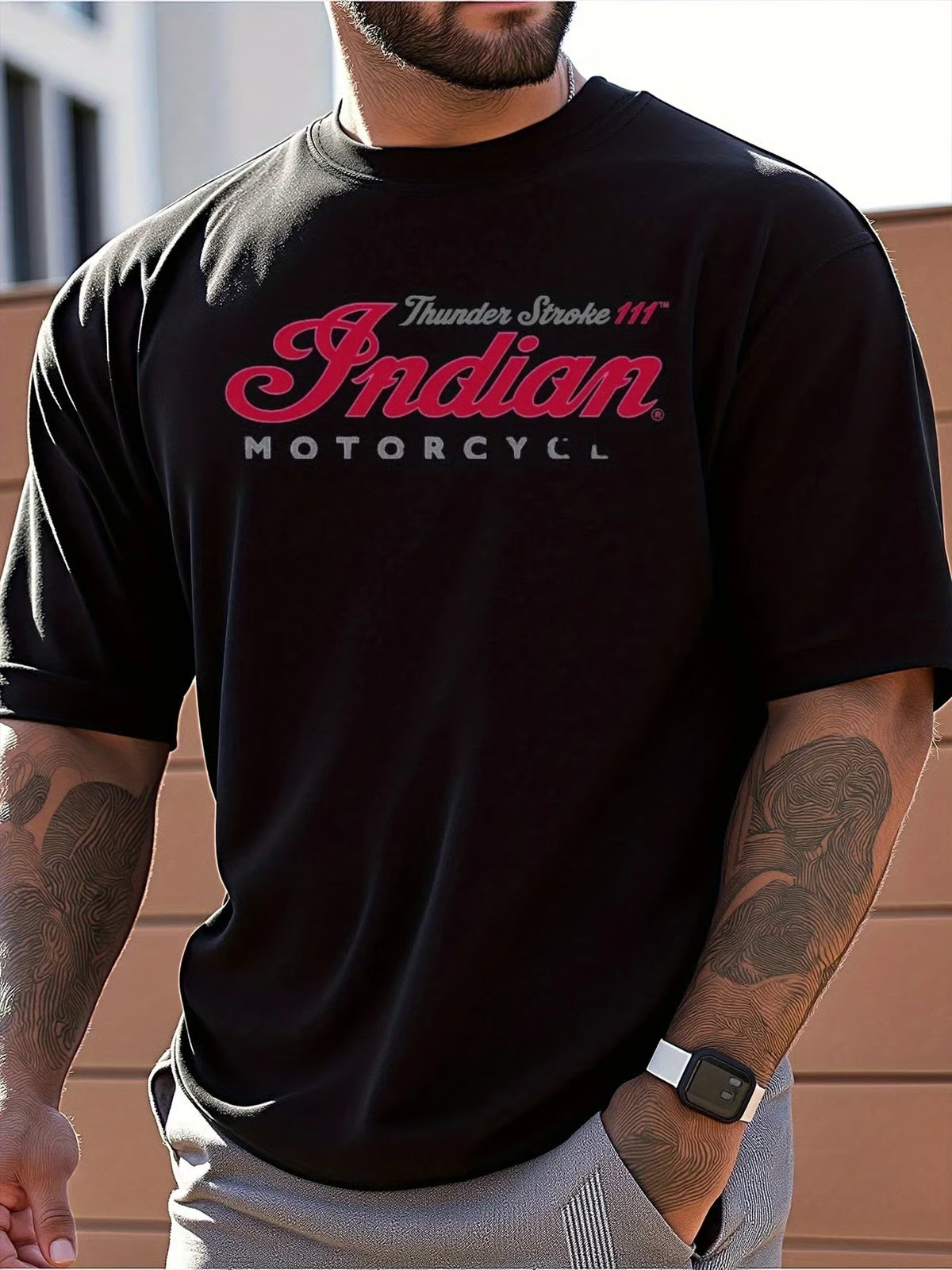 Indian Motorcycle Logo Printed T-Shirt | 100% Cotton Loose Fit Casual Short Sle