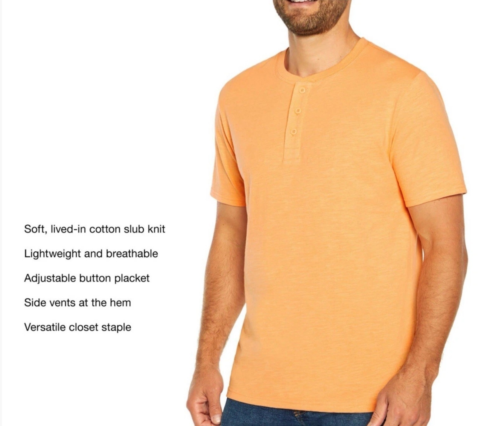 GAP Men’s Soft Short Sleeve Half Button Collar Slub Henley Apricot Wash Medium