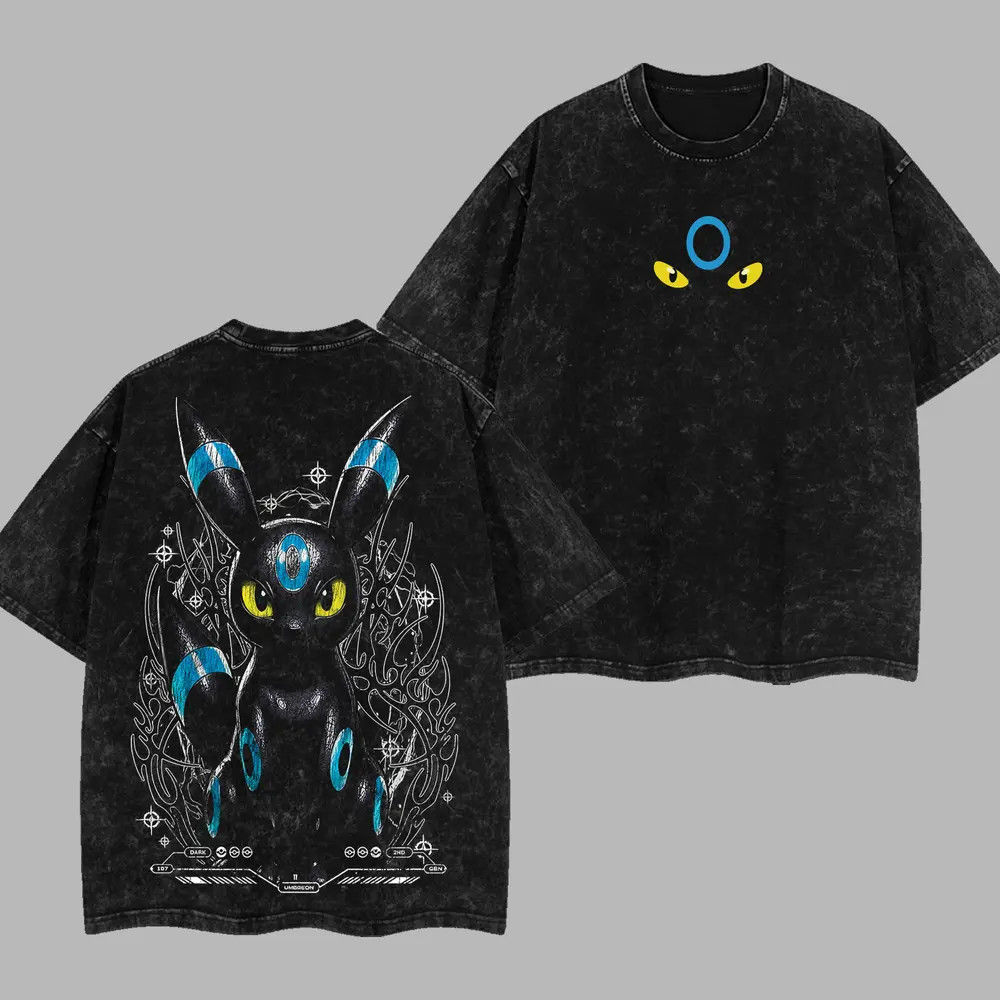Wearova Umbreon Retro Unisex Acid Washed T-Shirt, Hoodie, Pocket Monster Graphic