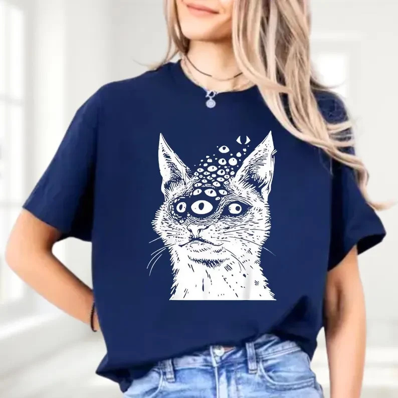 Weirdcore Cat Shirt, Grunge Harakuju Creepy Horror Goth Cat Shirt, Trippy Shirt