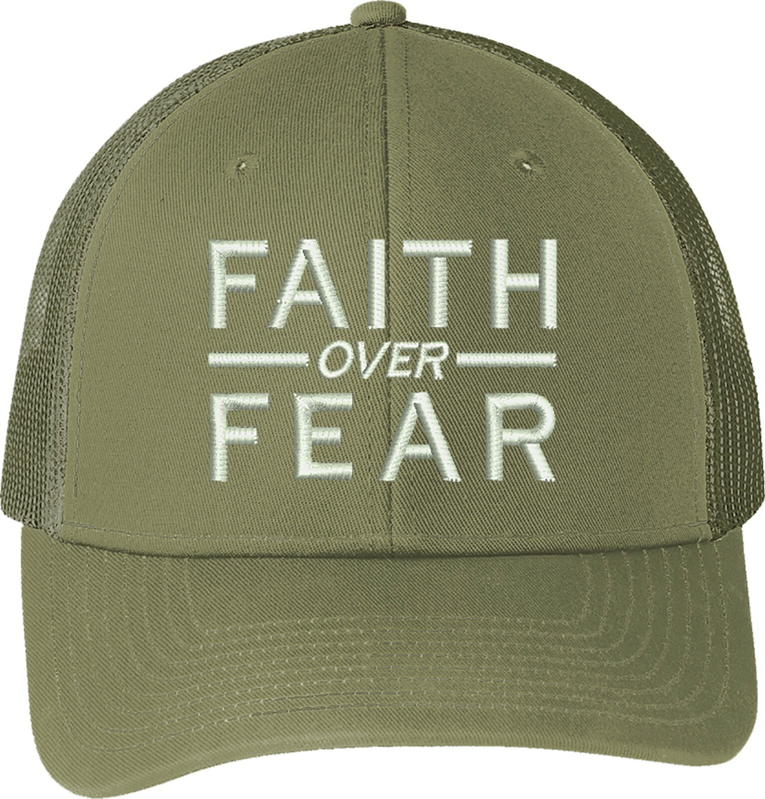 Faith Over Fear Embroidered Trucker Structured Adjustable One Size Fits All Hat