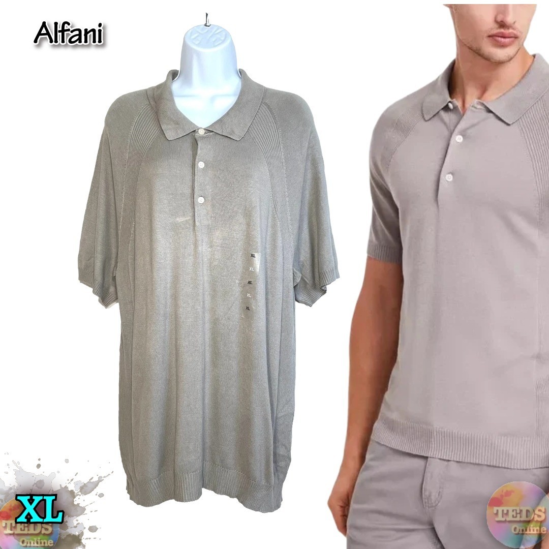 NWT Alfani Men’s XL Ribbed Raglan Sweater-Knit Polo Shirt Willow Wood Ash $50