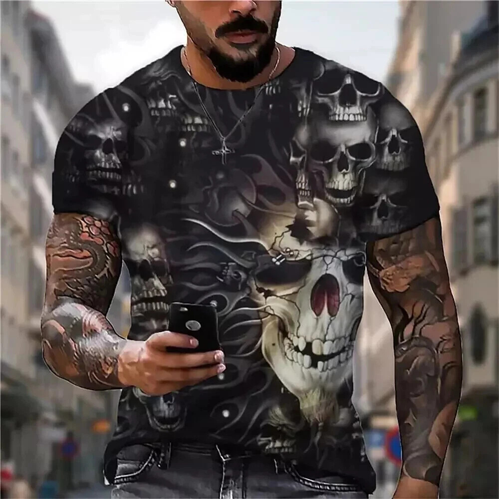 Camiseta Con Estampado 3d De Cráneo Para Hombre Camisa Corta Moda Hip-hop Lujo