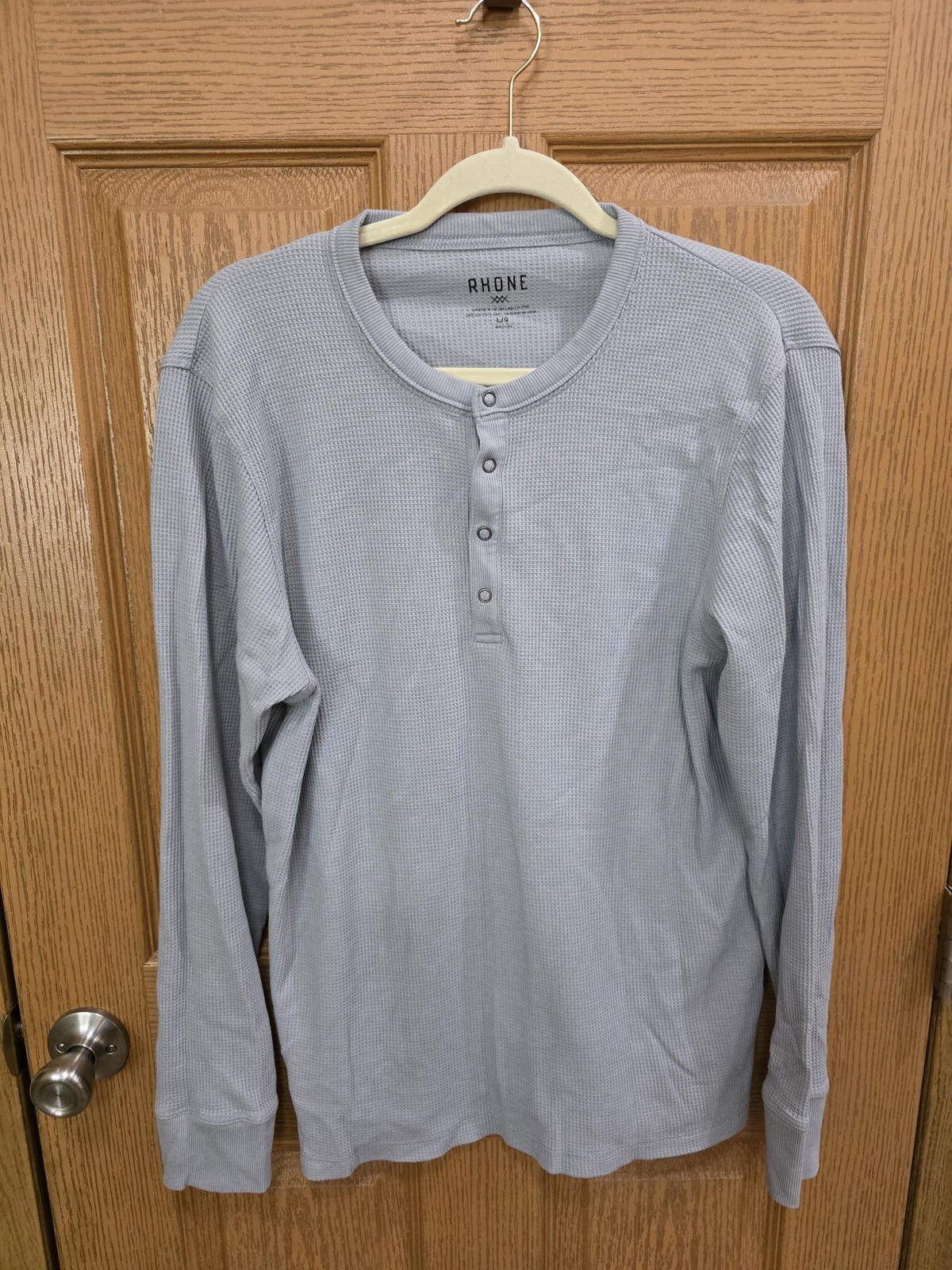Rhone Shirt Mens Large Gray Waffle Knit Henley Thermal Long Sleeve Top