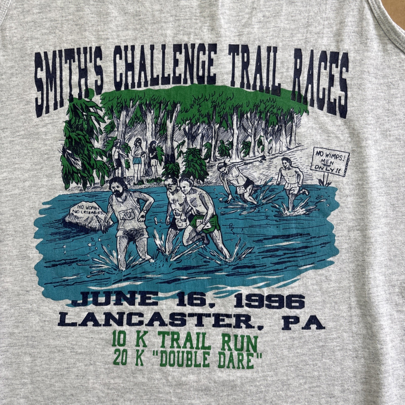 Vintage “NO WOMEN” Running Race T-shirt Tank Top Size L USA Lancaster Pa Nike