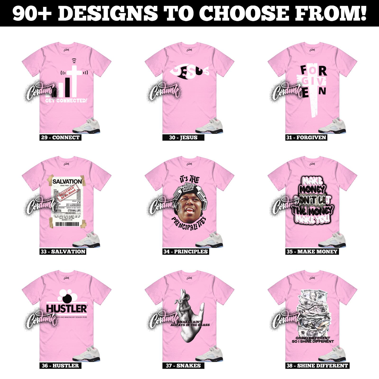 5 Medium Soft Pink White Black Foam Triple Sneaker T Shirt