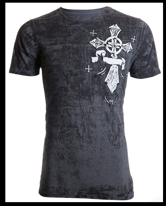 ARCHAIC by AFFLICTION Charcoal COUNTDOWN Short Sleeve Slim Fit Y2K T-shirt NWT