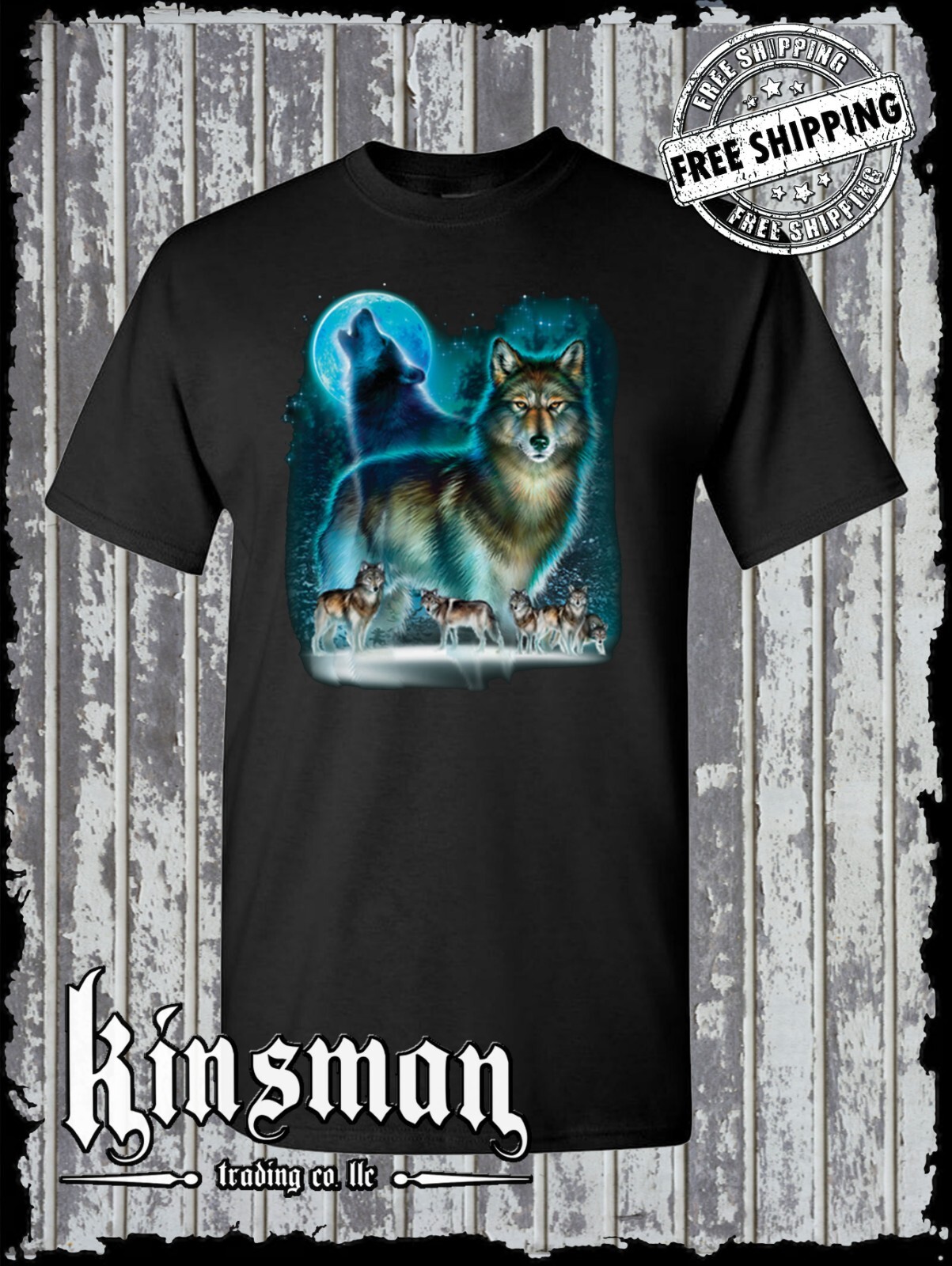 Wolf Pack Howling at Moon Silhouette T-Shirt Native American Indian
