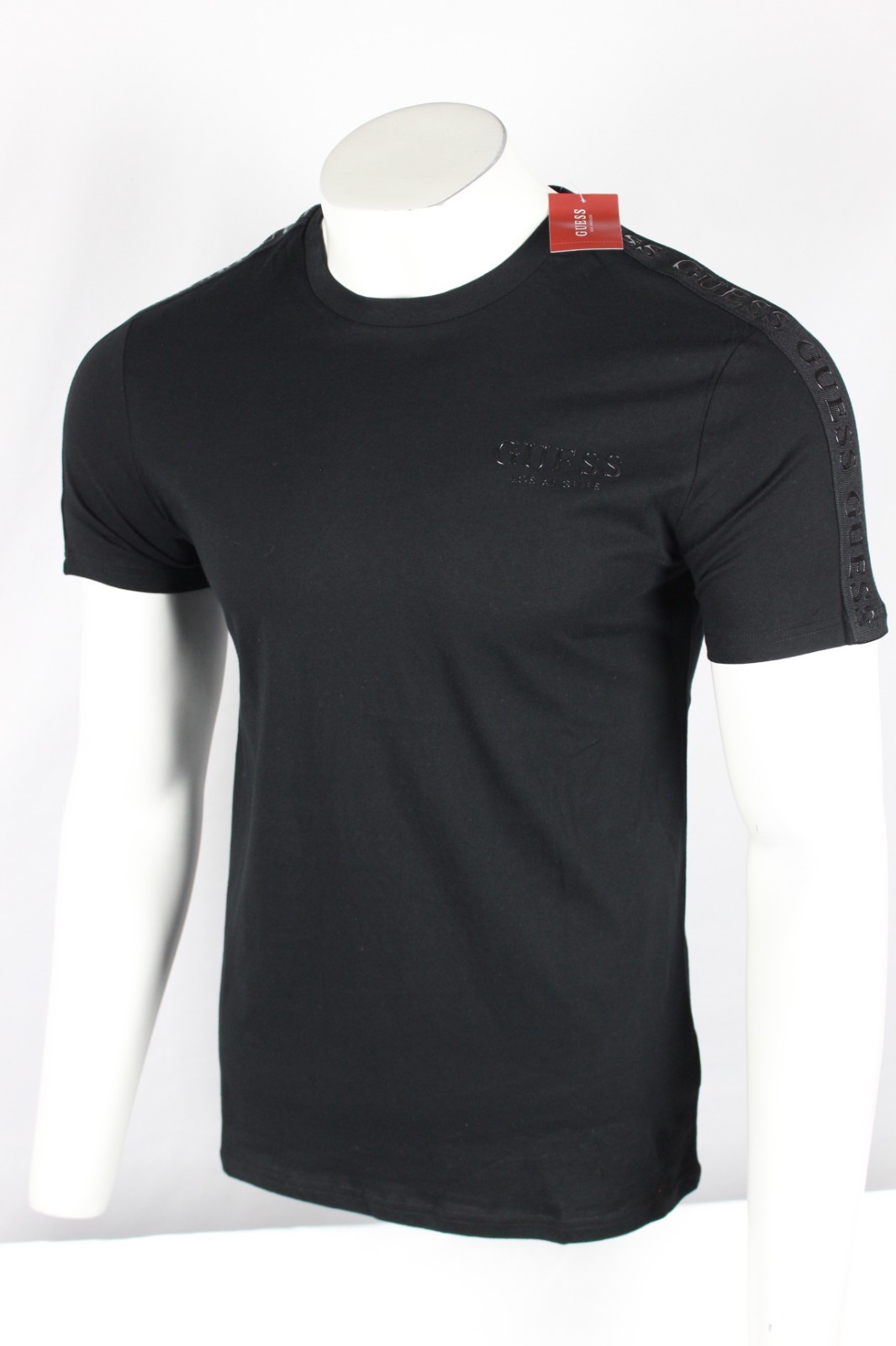 Guess Jeans Men’s Paxx Ian Tape Crew T Shirt Short Sleeve M Medium Black *Hole