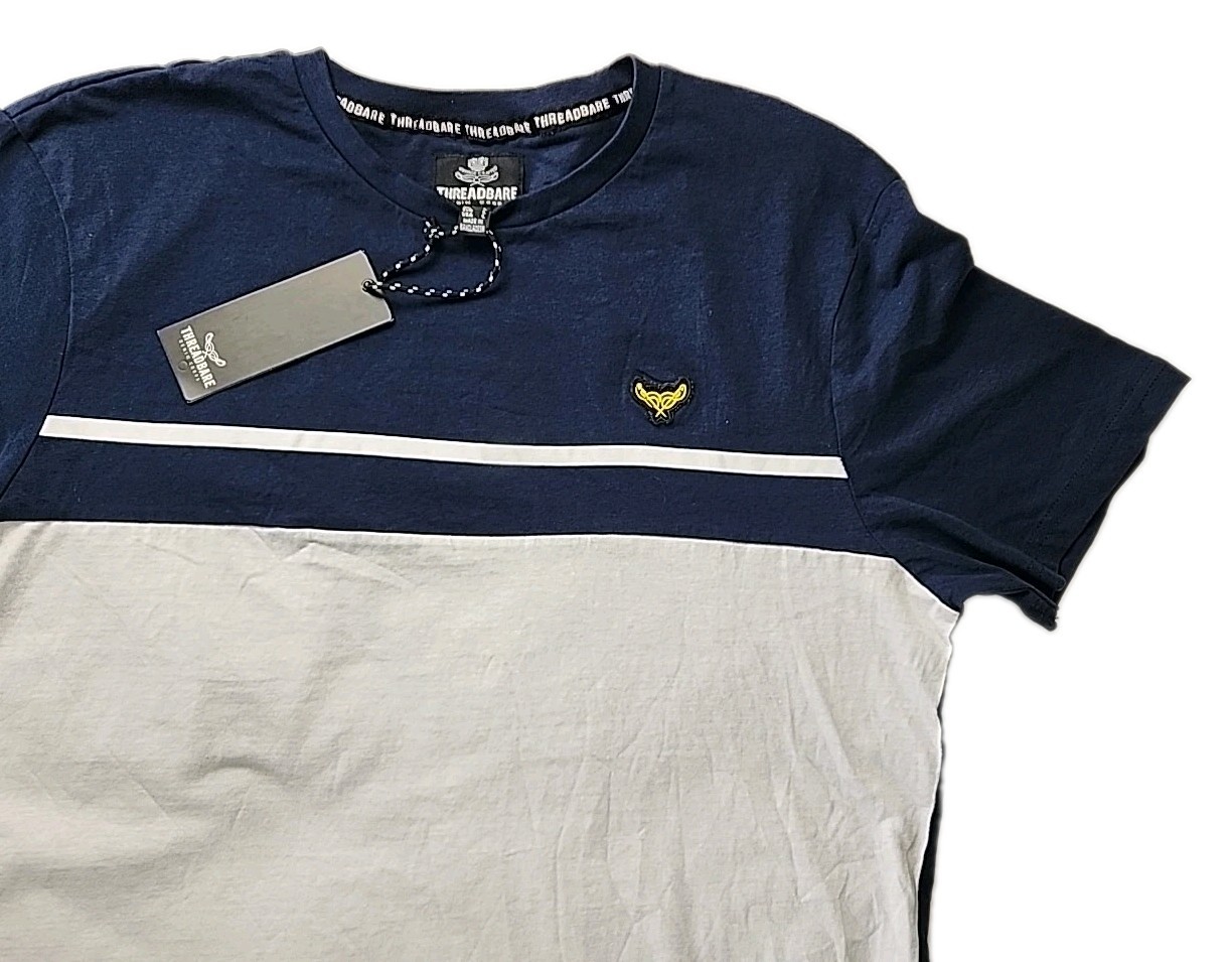 New THREADBARE Men’s Large “Ralphie Tee” Navy White Colorblock S/S Logos NWT