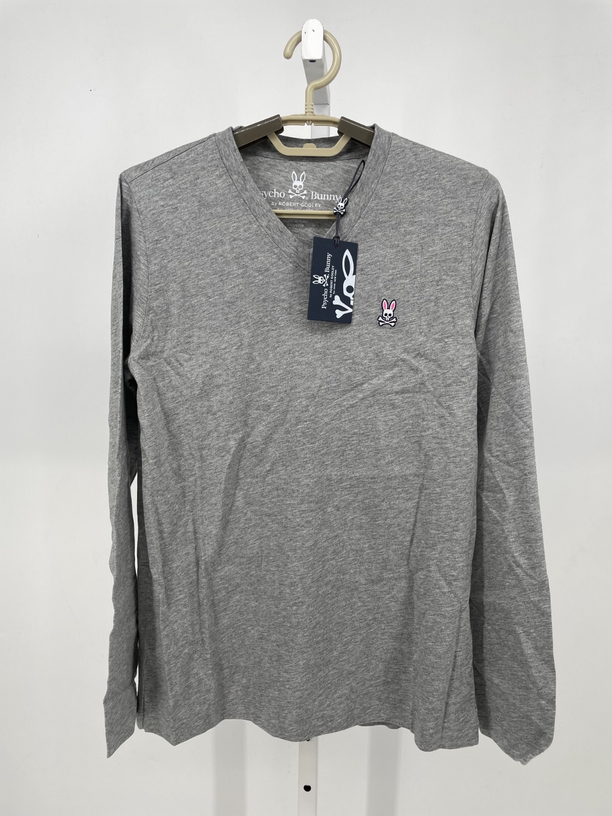 Psycho Bunny Mens T-Shirt 2XS Heather Gray Long Sleeve Pima Cotton B6T421ARPC