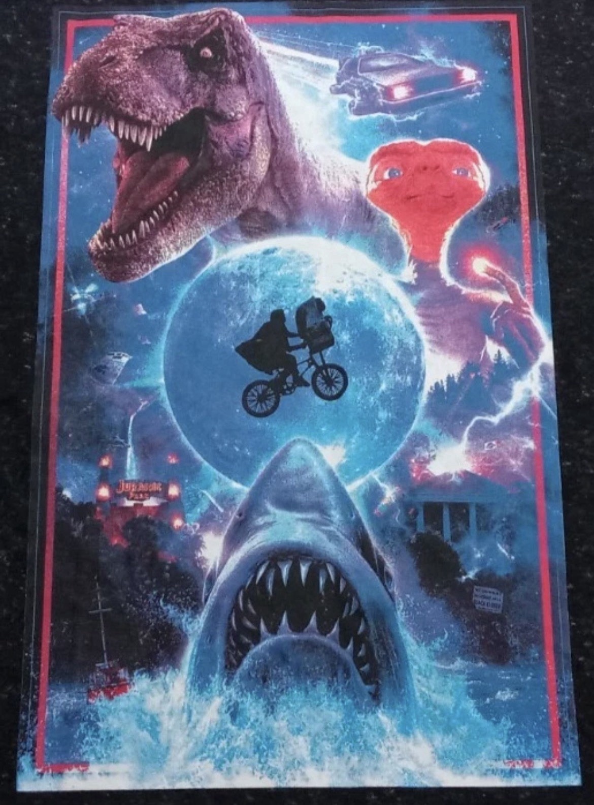 Universal Studios Men’s Small T-Shirt E.T. Jaws Jurassic Park Black Overdye