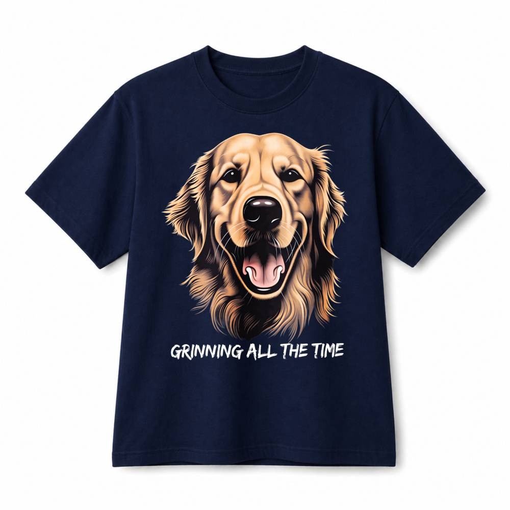 Golden Retriever Dog Grinning All The Time Casual Graphic Cotton T-Shirt Unisex