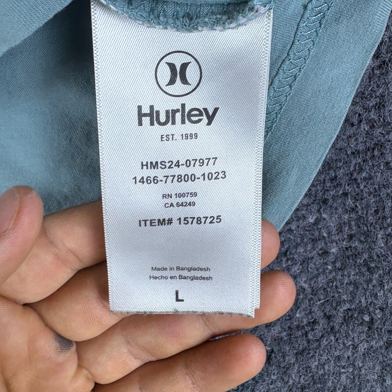 Hurley T Shirt Mens Large Sky Blue Cotton Short Sleeve Graphic Print Crewneck