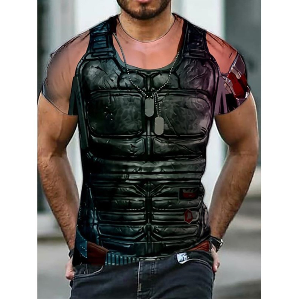 Mens 3D Muscle Print T-Shirt Short Sleeve Digital Printing Shirts Tops